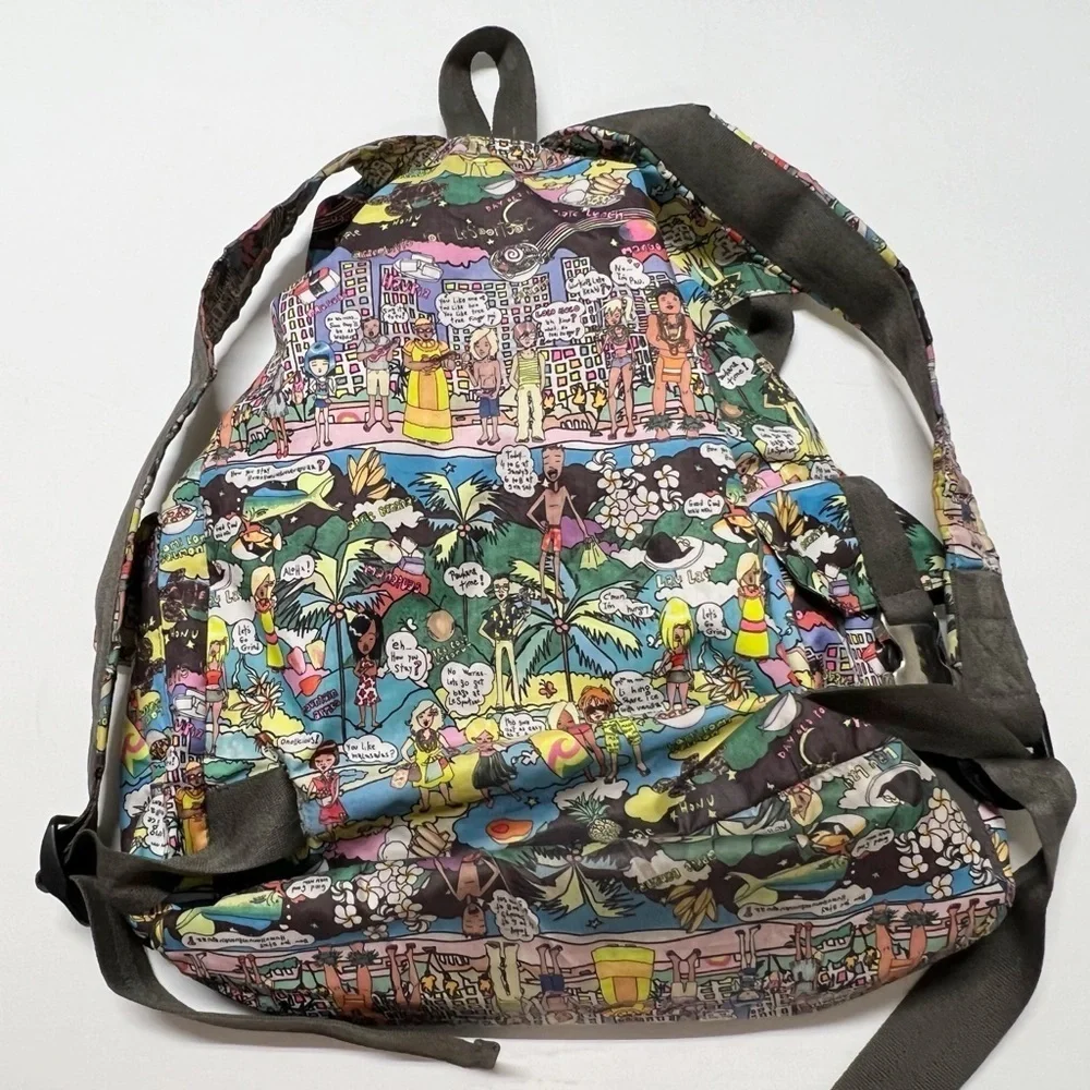 LeSportSac Vintage 90s Y2K RARE Amy Davis Hawaii Island Print Nylon Backpack